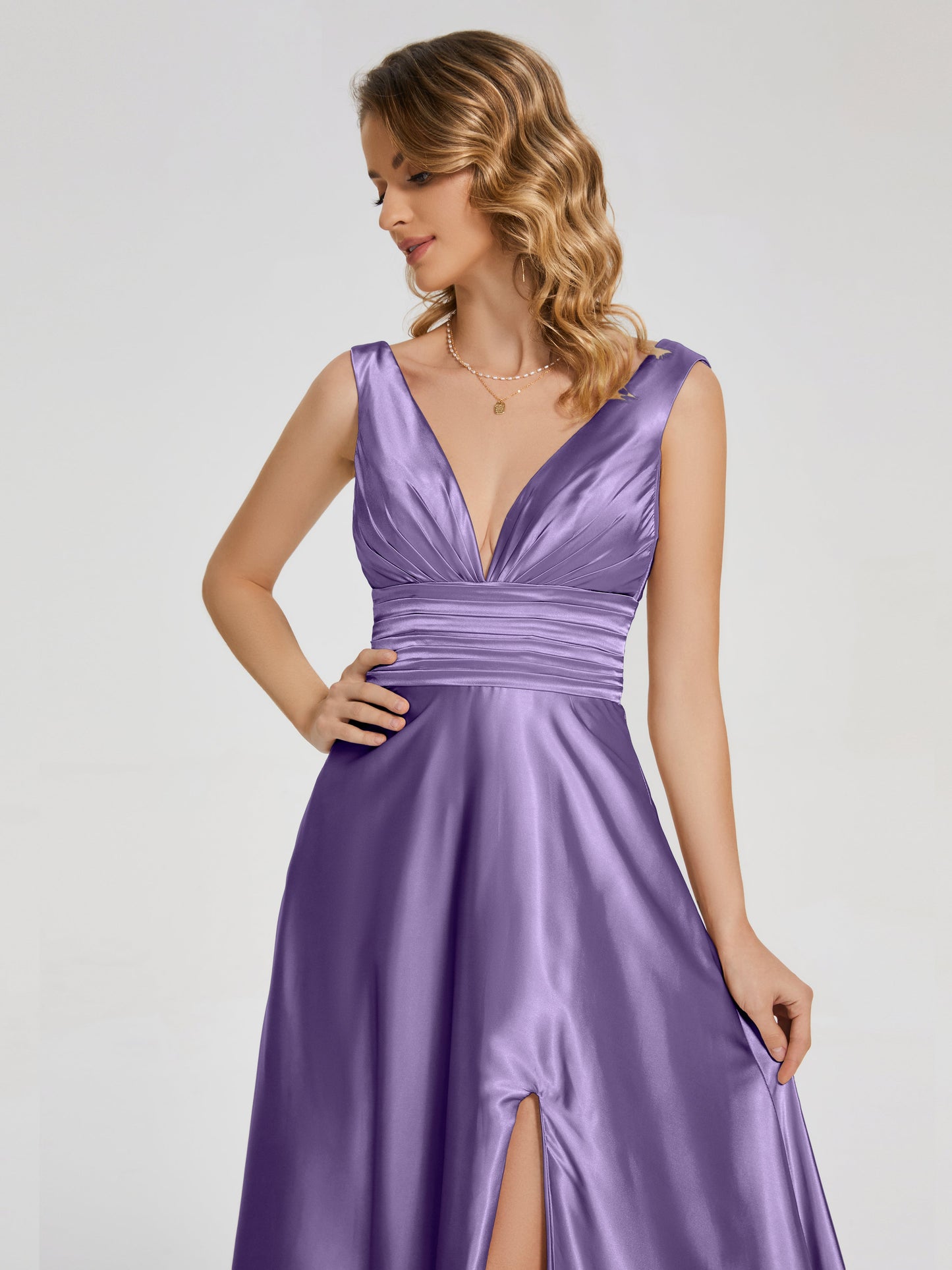 Kali V-neck V-back Soft Satin Bridesmaid Dress with Training
