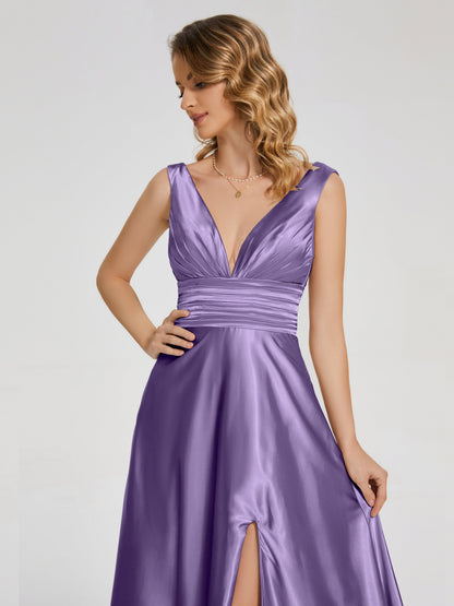 Kali V-neck V-back Soft Satin Bridesmaid Dress with Training