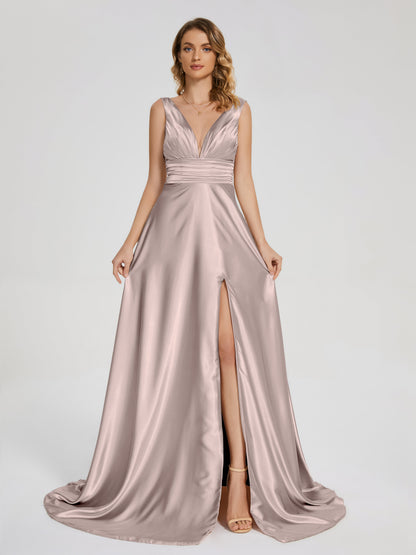 Kali V-neck V-back Soft Satin Bridesmaid Dress with Training