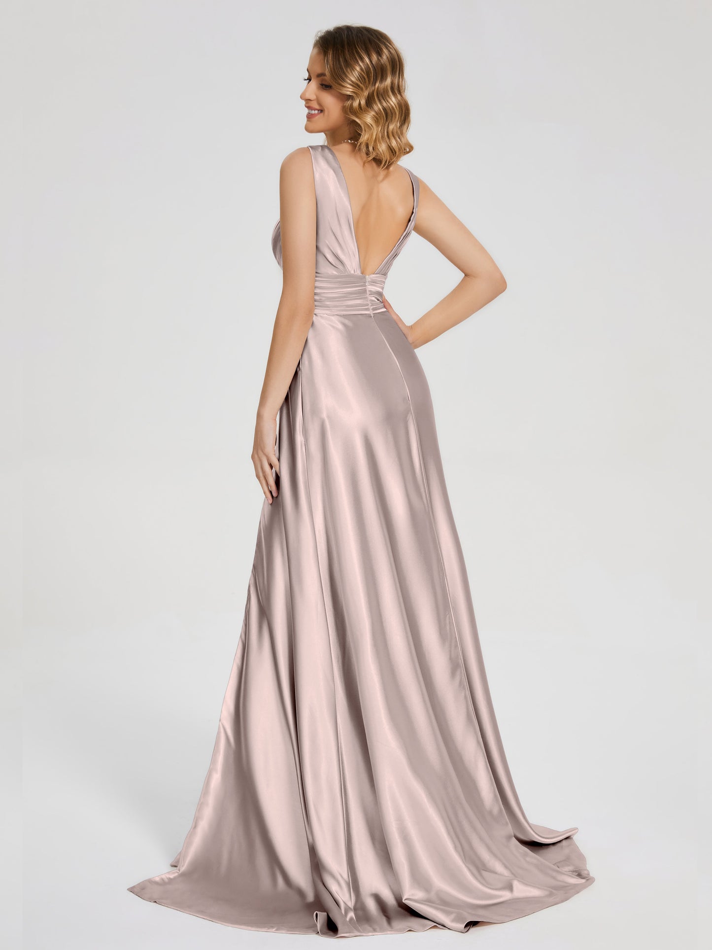 Kali V-neck V-back Soft Satin Bridesmaid Dress with Training