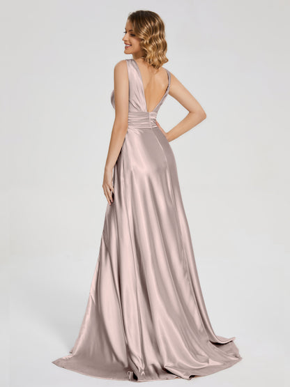 Kali V-neck V-back Soft Satin Bridesmaid Dress with Training