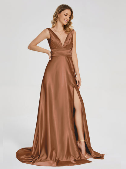 Kali V-neck V-back Soft Satin Bridesmaid Dress with Training