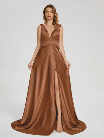 Kali V-neck V-back Soft Satin Bridesmaid Dress with Training
