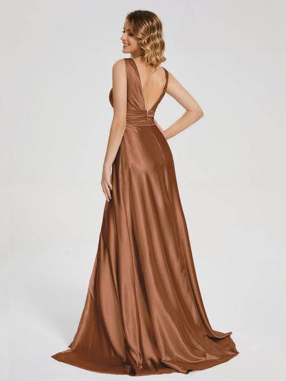 Kali V-neck V-back Soft Satin Bridesmaid Dress with Training