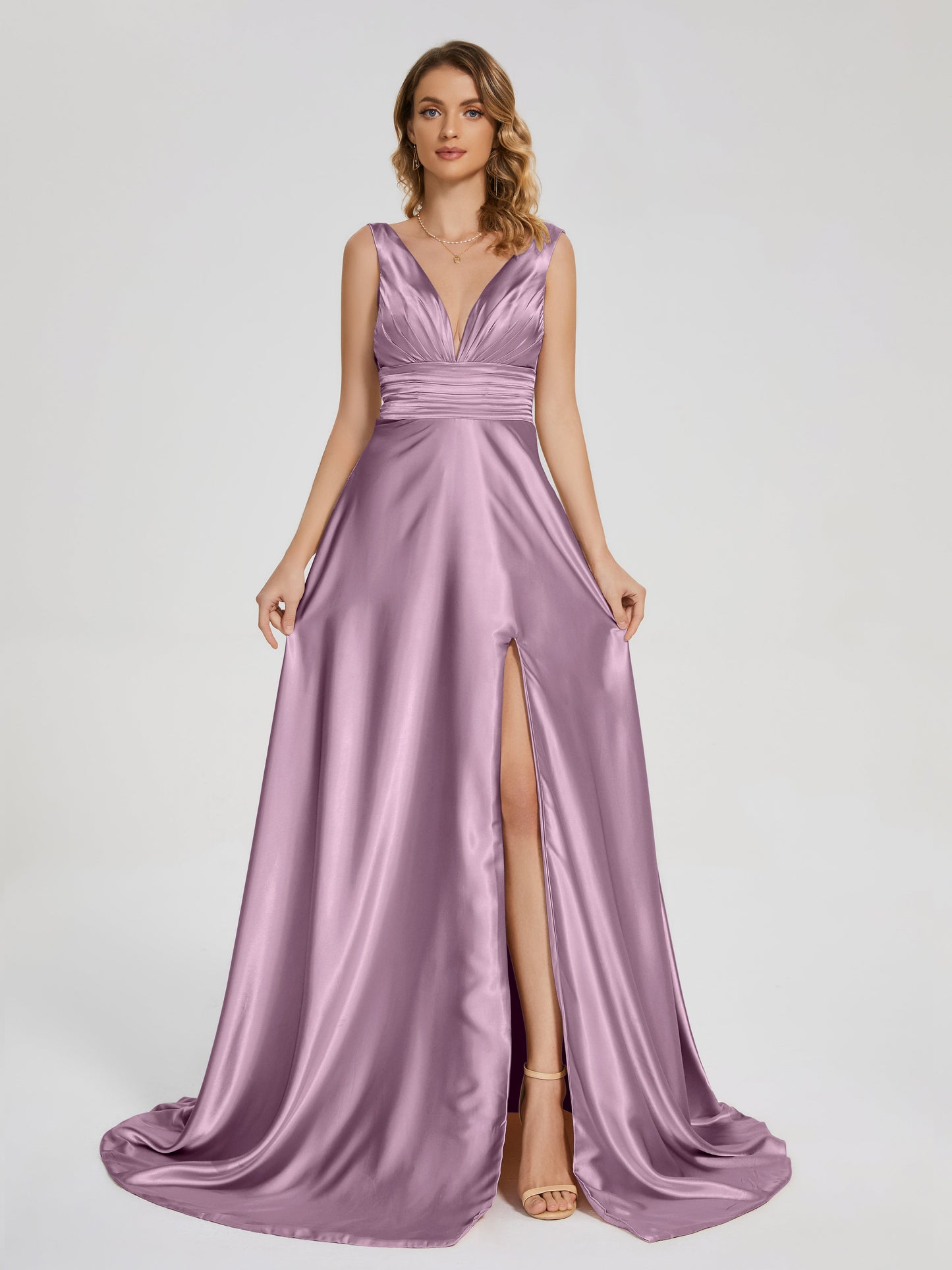 Kali V-neck V-back Soft Satin Bridesmaid Dress with Training