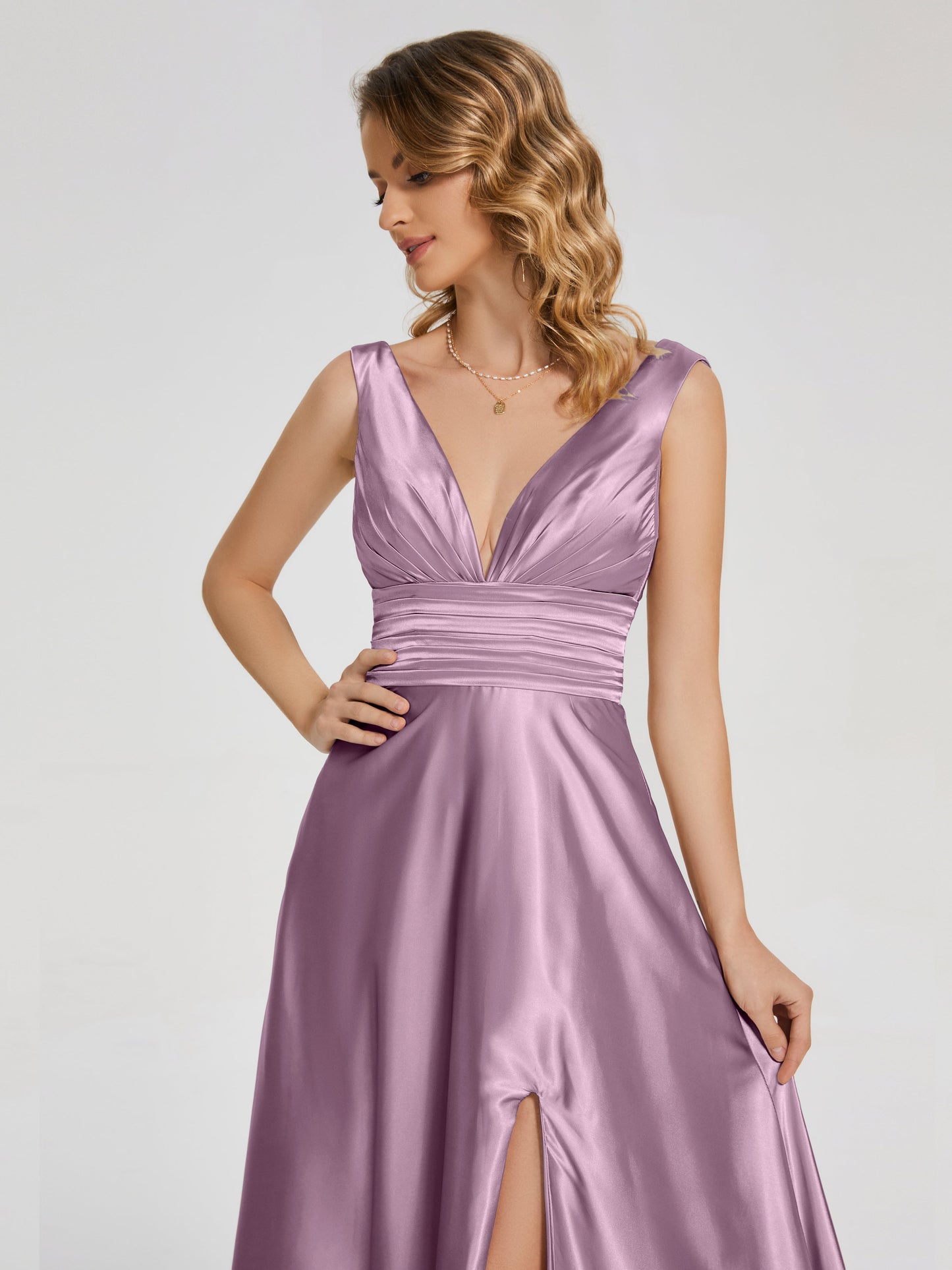 Kali V-neck V-back Soft Satin Bridesmaid Dress with Training