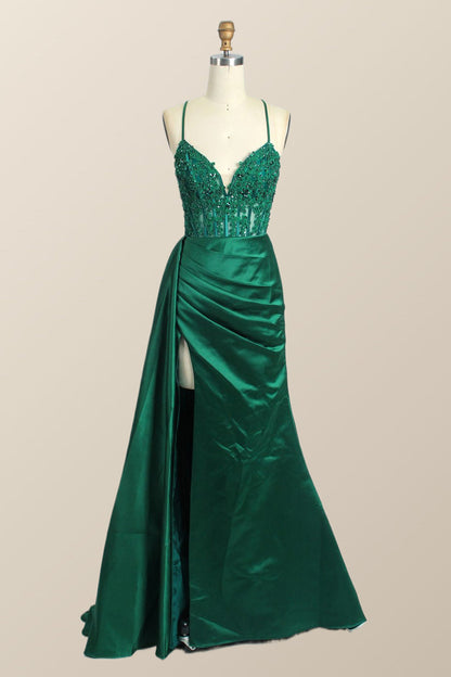 Straps Red Lace and Satin Mermaid Formal Dress