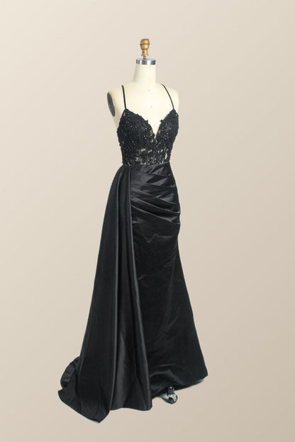 Straps Red Lace and Satin Mermaid Formal Dress