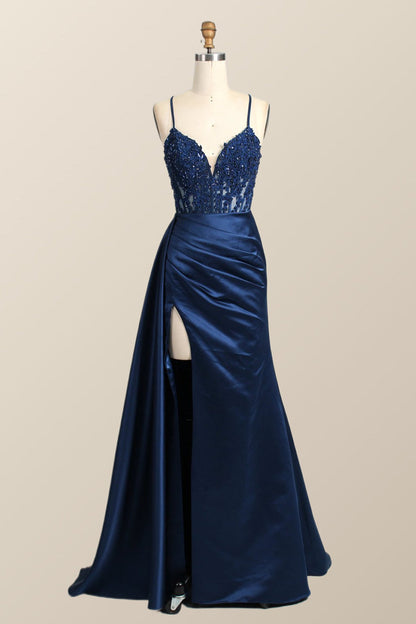 Straps Red Lace and Satin Mermaid Formal Dress