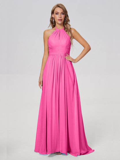 Adaline Simple Halter Chiffon Long Bridesmaid Dresses