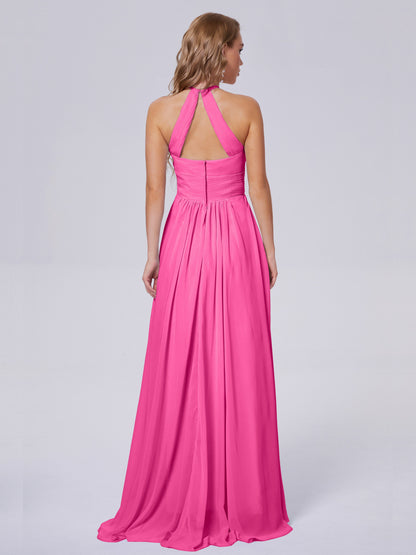 Adaline Simple Halter Chiffon Long Bridesmaid Dresses
