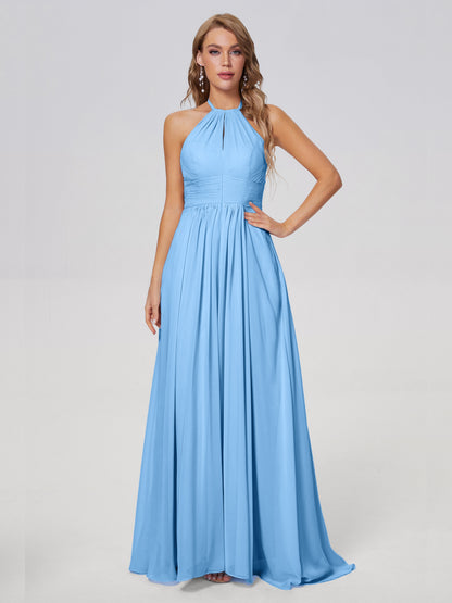 Adaline Simple Halter Chiffon Long Bridesmaid Dresses