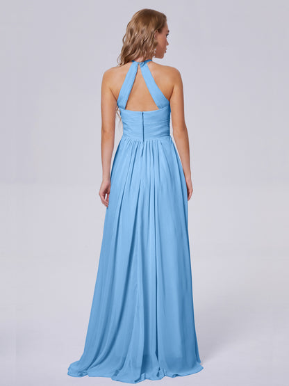 Adaline Simple Halter Chiffon Long Bridesmaid Dresses