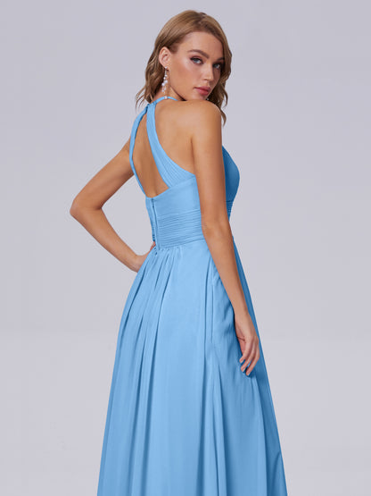 Adaline Simple Halter Chiffon Long Bridesmaid Dresses
