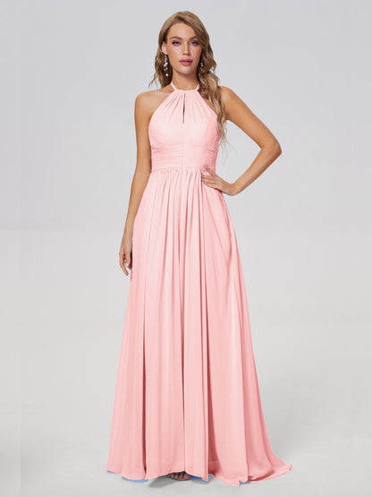 Adaline Simple Halter Chiffon Long Bridesmaid Dresses