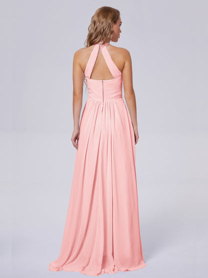 Adaline Simple Halter Chiffon Long Bridesmaid Dresses