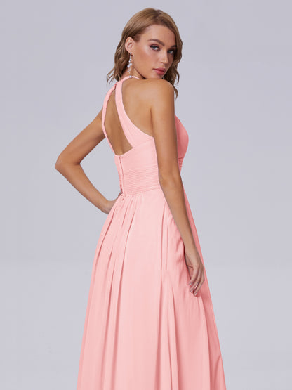 Adaline Simple Halter Chiffon Long Bridesmaid Dresses