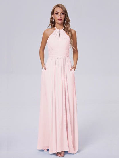 Adaline Simple Halter Chiffon Long Bridesmaid Dresses