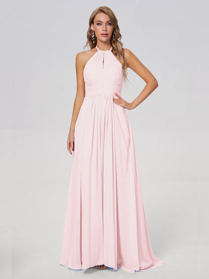 Adaline Simple Halter Chiffon Long Bridesmaid Dresses