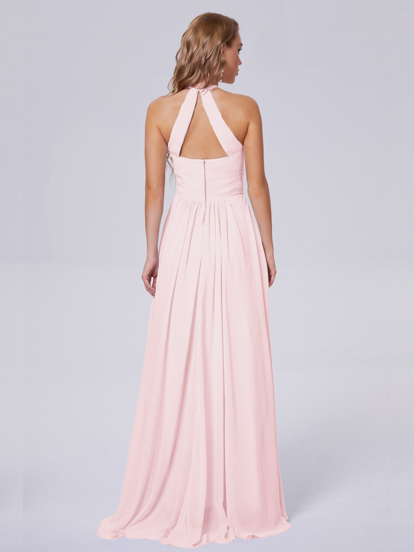Adaline Simple Halter Chiffon Long Bridesmaid Dresses