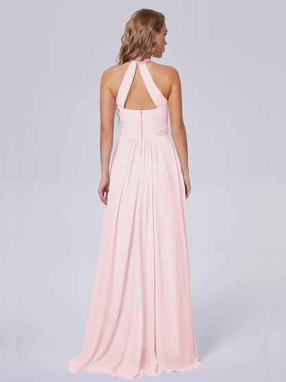 Adaline Simple Halter Chiffon Long Bridesmaid Dresses