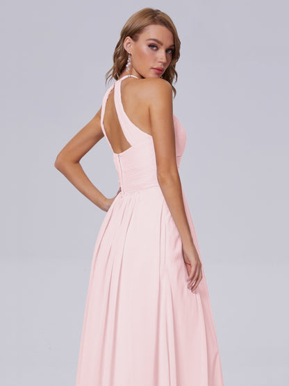 Adaline Simple Halter Chiffon Long Bridesmaid Dresses
