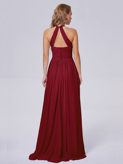 Adaline Simple Halter Chiffon Long Bridesmaid Dresses