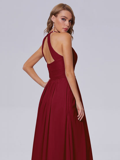 Adaline Simple Halter Chiffon Long Bridesmaid Dresses