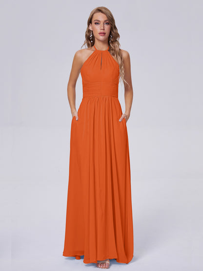 Adaline Simple Halter Chiffon Long Bridesmaid Dresses