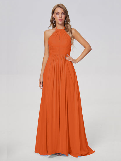 Adaline Simple Halter Chiffon Long Bridesmaid Dresses