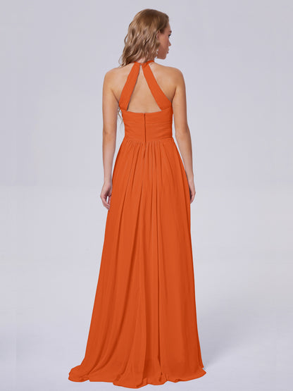Adaline Simple Halter Chiffon Long Bridesmaid Dresses