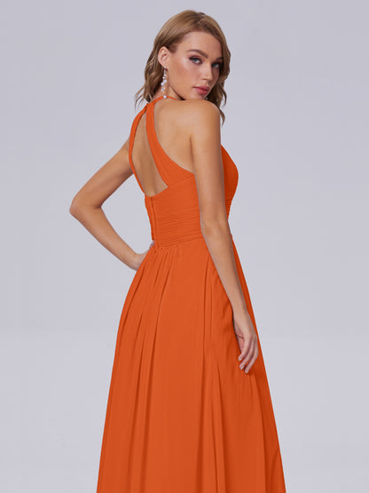 Adaline Simple Halter Chiffon Long Bridesmaid Dresses