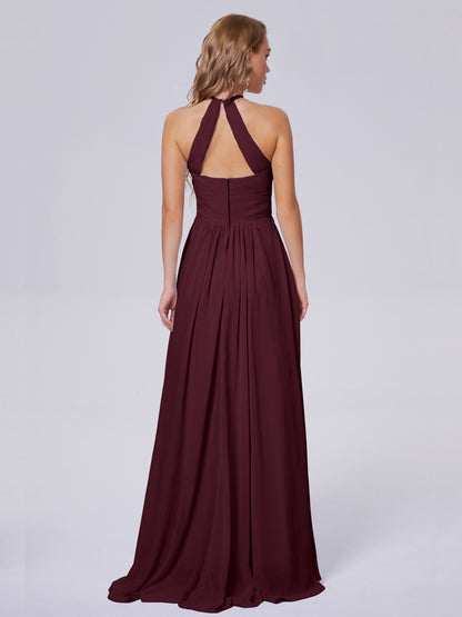 Adaline Simple Halter Chiffon Long Bridesmaid Dresses