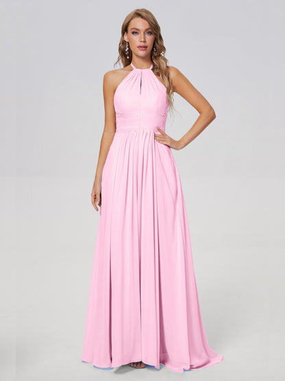 Adaline Simple Halter Chiffon Long Bridesmaid Dresses