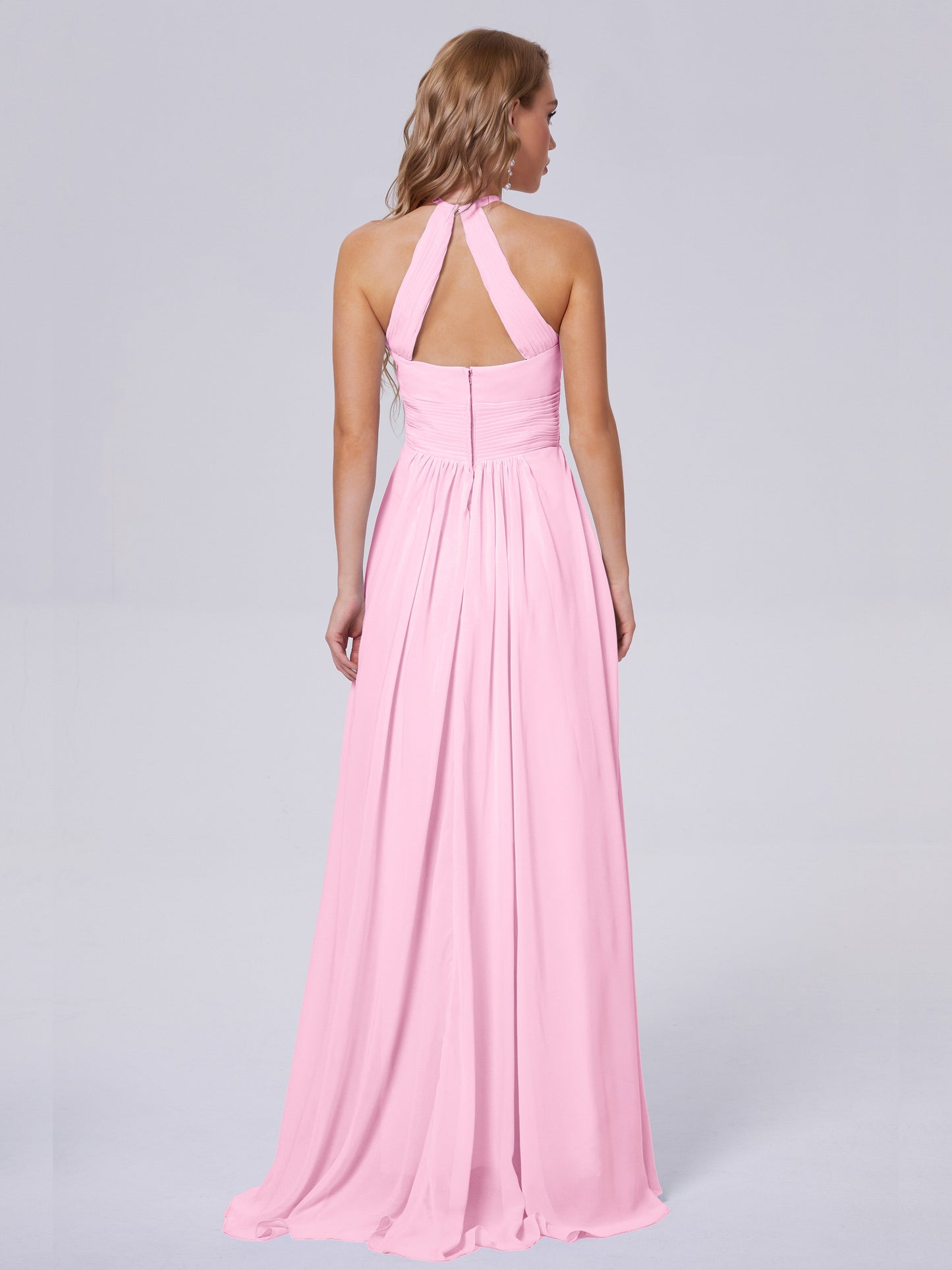 Adaline Simple Halter Chiffon Long Bridesmaid Dresses