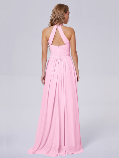 Adaline Simple Halter Chiffon Long Bridesmaid Dresses