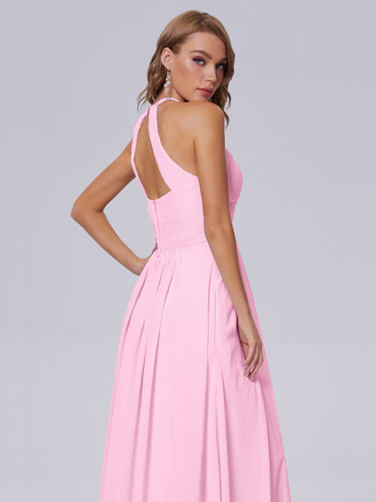 Adaline Simple Halter Chiffon Long Bridesmaid Dresses