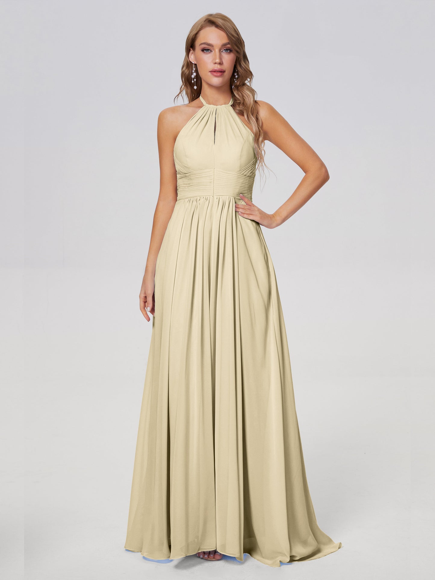 Adaline Simple Halter Chiffon Long Bridesmaid Dresses