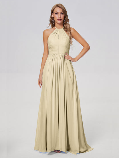 Adaline Simple Halter Chiffon Long Bridesmaid Dresses