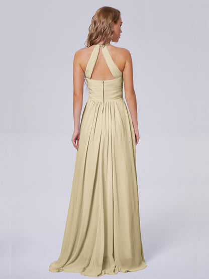 Adaline Simple Halter Chiffon Long Bridesmaid Dresses