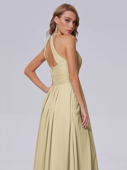 Adaline Simple Halter Chiffon Long Bridesmaid Dresses