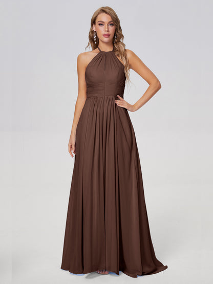 Adaline Simple Halter Chiffon Long Bridesmaid Dresses