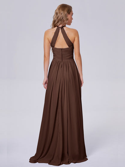 Adaline Simple Halter Chiffon Long Bridesmaid Dresses