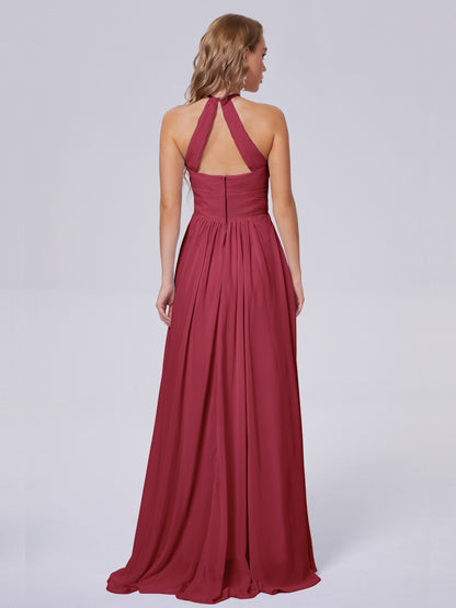 Adaline Simple Halter Chiffon Long Bridesmaid Dresses