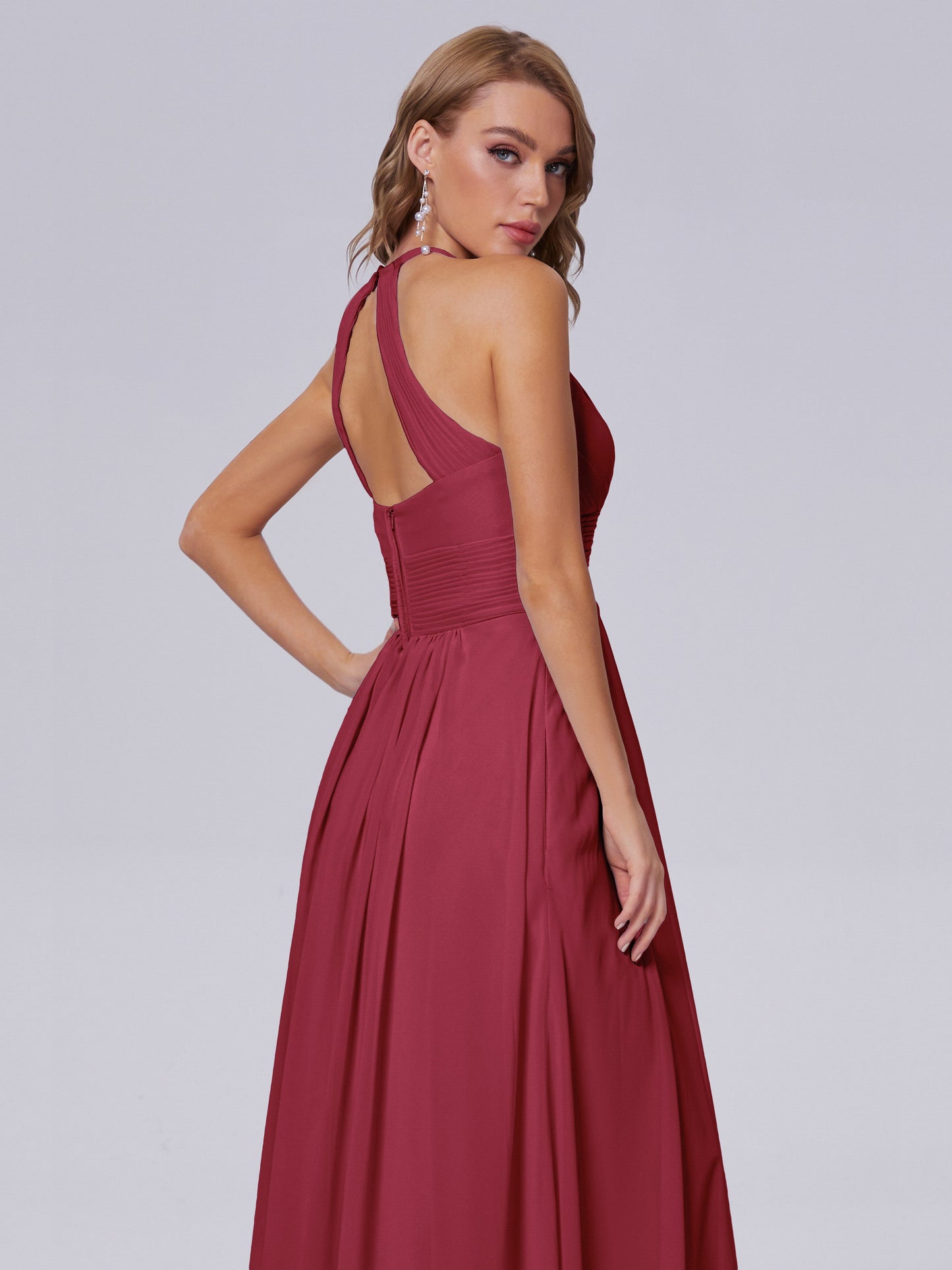 Adaline Simple Halter Chiffon Long Bridesmaid Dresses