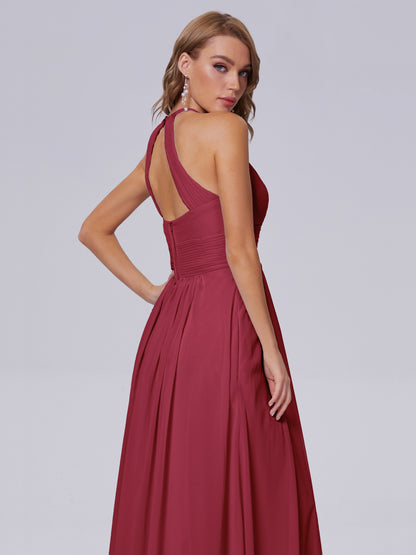 Adaline Simple Halter Chiffon Long Bridesmaid Dresses