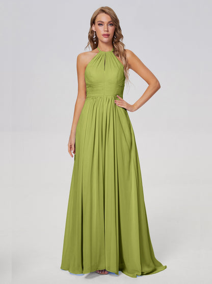 Adaline Simple Halter Chiffon Long Bridesmaid Dresses