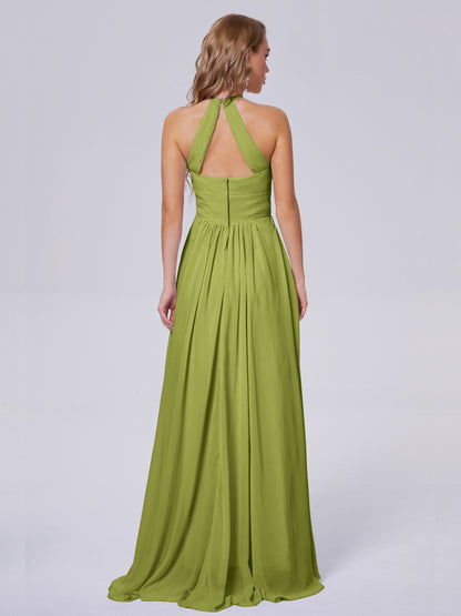 Adaline Simple Halter Chiffon Long Bridesmaid Dresses