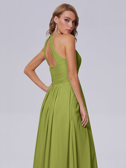 Adaline Simple Halter Chiffon Long Bridesmaid Dresses