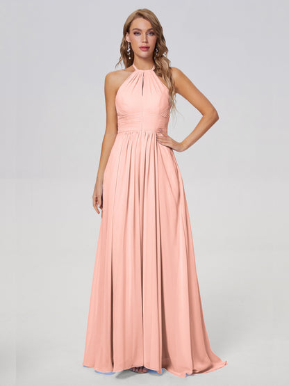 Adaline Simple Halter Chiffon Long Bridesmaid Dresses